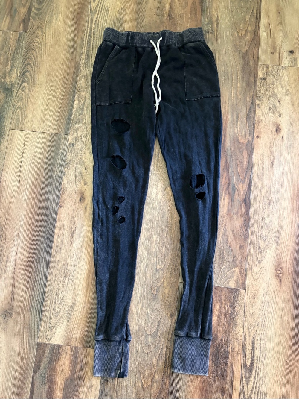 POL Black Distressed Drawstring Joggers with White Cord